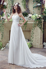 Wedding Dress Straps, Long Sweetheart A-line White Chiffon Wedding Dresses with Slit
