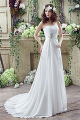 Wedding Dress Ball Gown, Long Sweetheart A-line White Chiffon Wedding Dresses with Slit
