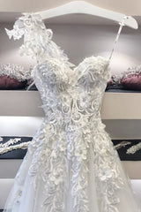 Bridesmaid Dress Ideas, Long White Sweetheart Neck Lace Applique Prom Dress, Evening Dresses