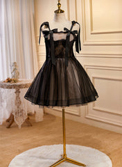 Bridal Bouquet, Lovely Black and Champagne Short Tulle Party Dress, A-line Short Homecoming Dress