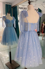 Prom Dressed 2030, Lovely Blue Short Tulle Homecoming Dress Prom Dresses, Blue Evening Dresses