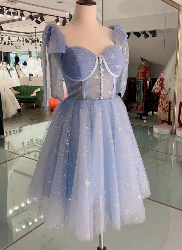 Prom Dress2030, Lovely Blue Short Tulle Homecoming Dress Prom Dresses, Blue Evening Dresses