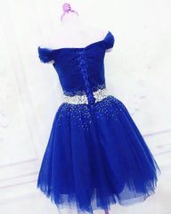 Party Dresses Short Tight, Lovely Blue Tulle Off Shoulder Short Prom Dress, Homecoming Dress