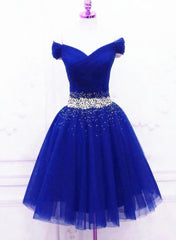 Party Dress Short Tight, Lovely Blue Tulle Off Shoulder Short Prom Dress, Homecoming Dress