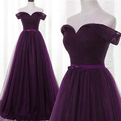 Evening Dresses 2030, Lovely Dark Purple Tulle V-neckline Prom Dress , Long Bridesmaid Dress