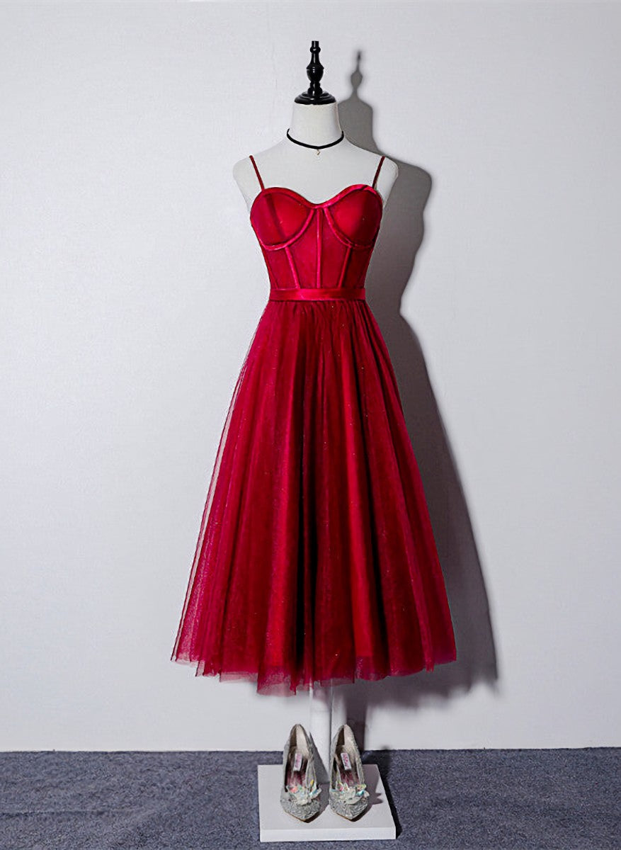 Bridesmaid, Lovely Dark Red Sweetheart Tulle Prom Dress, Wine Red Evening Dress Homecoming Dress