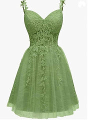 Bridesmaids Dresses Satin, Lovely Green Sweetheart Beaded Straps Party Dress, Green Tulle Homecoming Dress