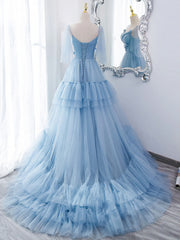 Prom Dress 2028, Lovely Light Blue Tulle with Straps Layers Long Formal Dresses, Blue Evening Gown Party Dresses