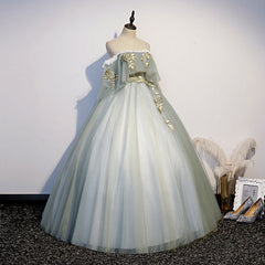 Bridesmaid Dress Designs, Lovely Off Shoulder Light Green Ball Gown Sweet 16 Dress, Charming Lace Long Formal Dress