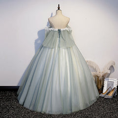 Bridesmaid Dresses Designs, Lovely Off Shoulder Light Green Ball Gown Sweet 16 Dress, Charming Lace Long Formal Dress