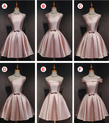 Prom Dress Long Sleeves, Lovely Pink Satin Short Homecoming Dresses Party Dress, Pink Short Prom Dress