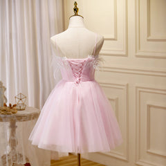 Dinner Dress, Lovely Pink Tulle Straps Knee Length Party Dresses, Pink Short Prom Dresses
