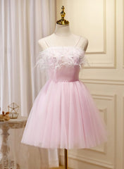 15 Th Grade Dance Dress, Lovely Pink Tulle Straps Knee Length Party Dresses, Pink Short Prom Dresses