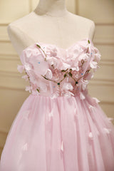 Evening Dresses Ball Gown, Lovely Pink Tulle with Flowers Short Party Dress, Pink Tulle Homecoming Dresses
