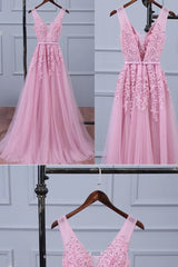 Formal Dresses Australia, Lovely Pink V-neckline Long Party Dress ,Tulle Bridesmaid Dress