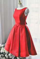 Night Dress, Lovely Red Satin Short Party Dress, Red Short Prom Dress