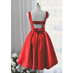 Black Formal Dress, Lovely Red Satin Short Party Dress, Red Short Prom Dress