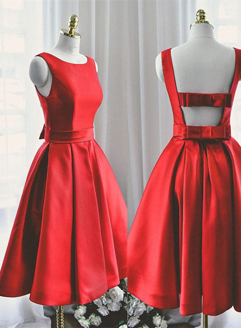 Prom Dress Blue, Lovely Red Satin Short Party Dress, Red Short Prom Dress