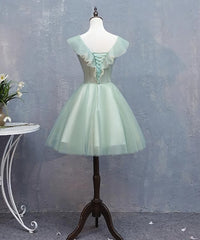 Prom Dresses White And Gold, Lovely Short Tulle V-neckline with Flower Lace Party Dress Homecoming Dress, Short Formal Dresses