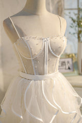 Party Dresses Short Tight, Lovely Spaghetti Strap Tulle Short Prom Dress, A-Line Homecoming Dress