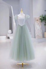 Small Wedding Ideas, Lovely Tulle Floor Length Prom Dress, A-Line Short Sleeve Evening Party Dress