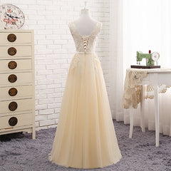 Formal Dresses Floral, Lovely Tulle Light Champagne Bridesmaid Dress, Long Party Dress
