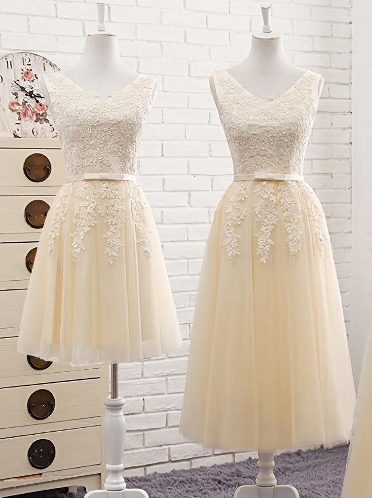 Formal Dresses For Teen, Lovely Tulle Light Champagne Bridesmaid Dress, Long Party Dress