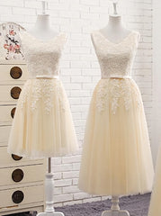 Formal Dresses For Teen, Lovely Tulle Light Champagne Bridesmaid Dress, Long Party Dress