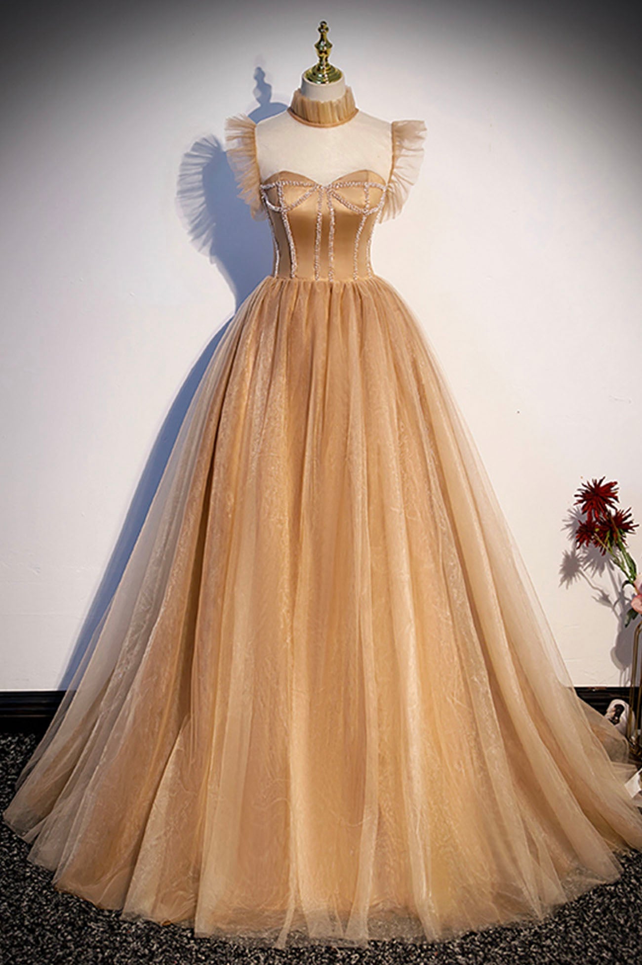 Party Dress Luxury, Lovely Tulle Long Formal Dress, A-Line Evening Dress with Corset