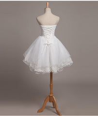 Prom Dresses Blue Light, Lovely White Lace and Organza Short Graduation Dress Prom Dress, Short Teen Formal Dresses