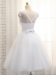 Wedding Dress Long Sleeved, Lovely White Tulle Beaded Short Simple Wedding Party Dress, Short Bridal Dress Wedding Dress