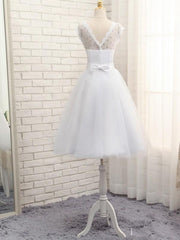 Wedding Dress Simple Elegant, Lovely White Tulle Beaded Short Simple Wedding Party Dress, Short Bridal Dress Wedding Dress