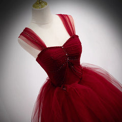 Prom Dress Sales, Lovely Wine Red Princess Tulle Beaded Long Party Dress, Dark Red Formal Gown