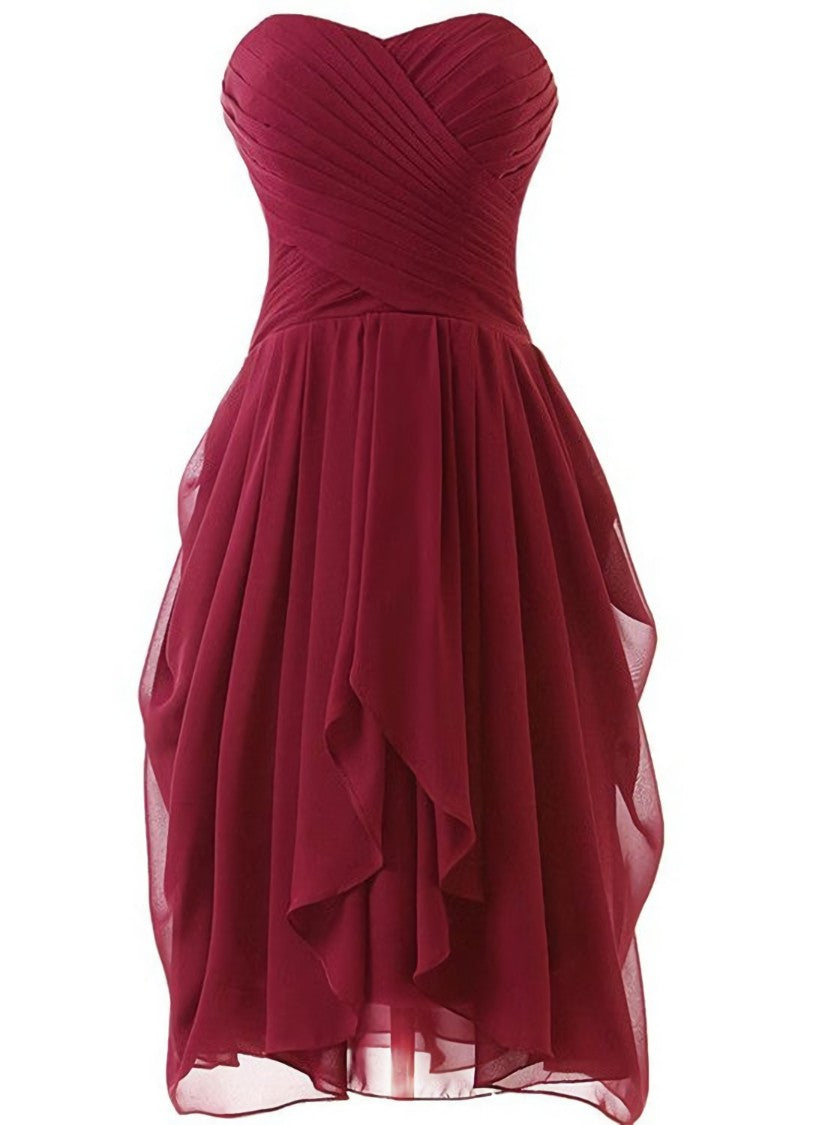 Party Dress Code Man, Lovely Wine Red Sweetheart Short Bridesmaid Dresses, Dark Red Prom Dresses
