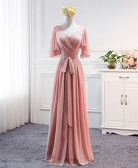 Prom Dresses 2035, Simple V Neck Chiffon Long Prom Dress, Bridesmaid Dress