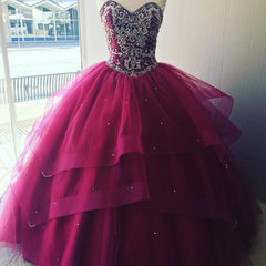 Prom Dresses Long Beautiful, Luxurious Crystal Beaded Bodice Corset Organza Layered Quinceanera Dresses