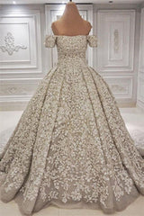 Weddings Dresses Style, Luxurious Off the shoulder Lace appliques Appliques Wedding Dress