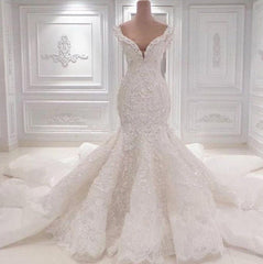 Wedding Dress Ballgown, Luxurious Off the Shoulder Mermaid Wedding Dress New Arrival Lace AppliquesBridal Gowns