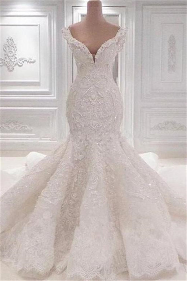 Wedding Dress White, Luxurious Off the Shoulder Mermaid Wedding Dress New Arrival Lace AppliquesBridal Gowns