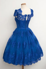 Party Dresses Website, Luxurious Royal Blue Homecoming Dress,Scalloped-Edge Ball Knee-Length Dress