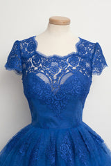 Party Dresses Websites, Luxurious Royal Blue Homecoming Dress,Scalloped-Edge Ball Knee-Length Dress