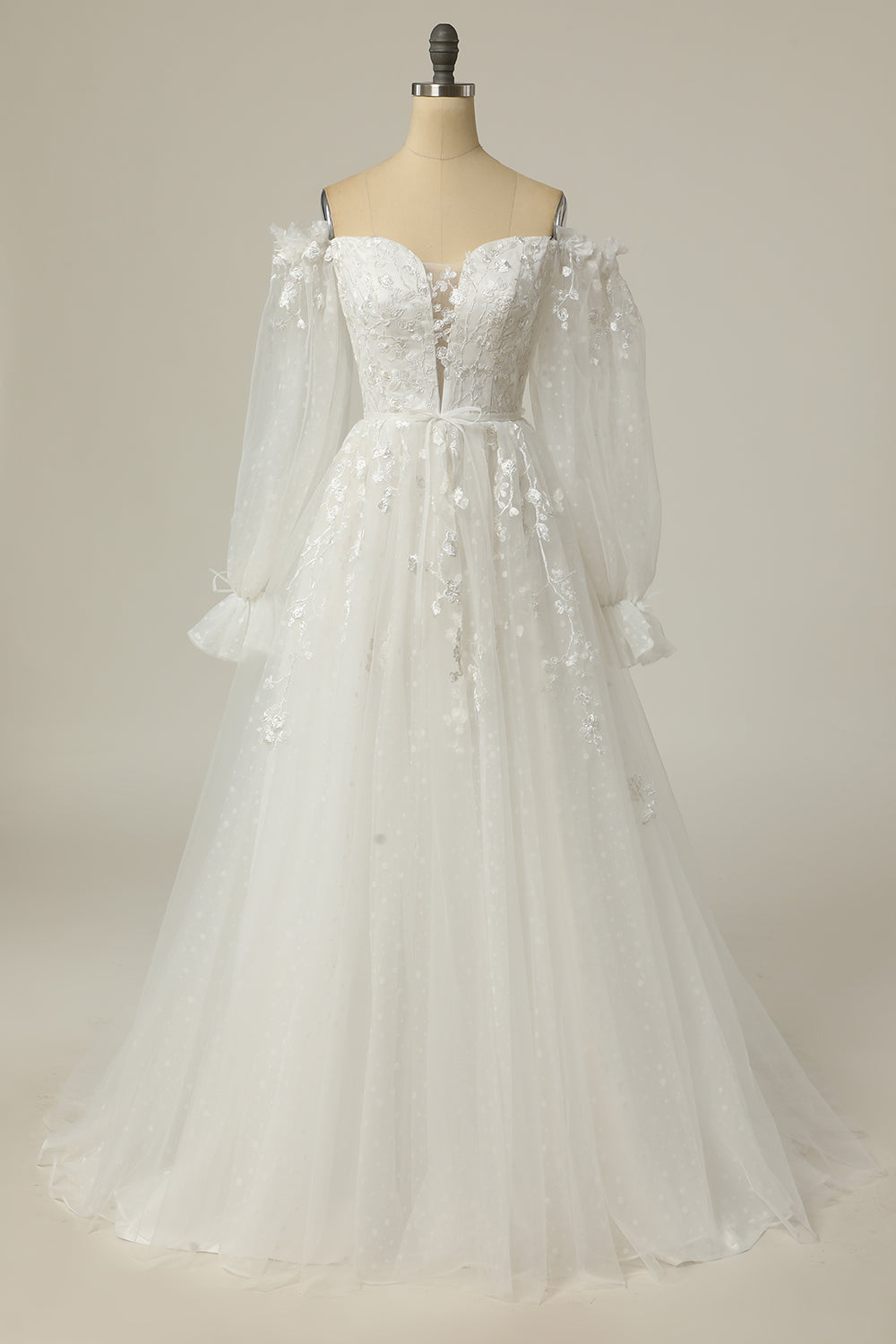 Wedding Dress Under, Luxurious A Line Off the Shoulder White Wedding Dress with Appliques