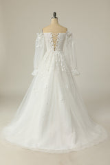 Wedding Dresses Chic, Luxurious A Line Off the Shoulder White Wedding Dress with Appliques