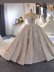 Wedding Dresses Fall, Luxury Ball Gown Off-the-Shoulder Beading Wedding Dresses With Train