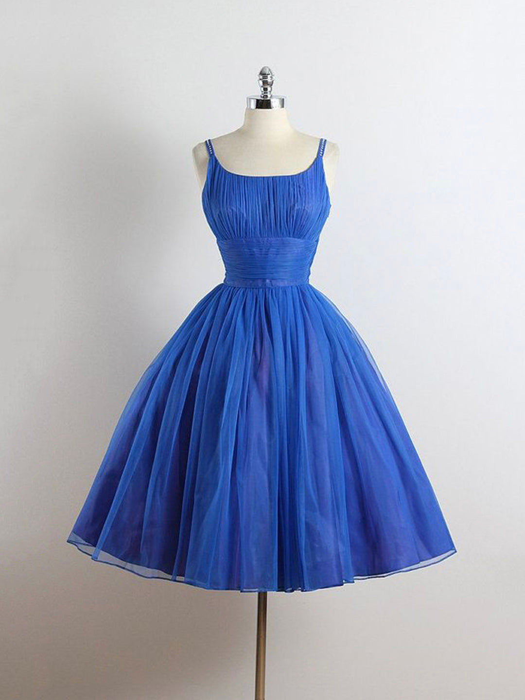 Party Dress Brands, Royal Blue Spaghetti straps Tulle A-line Short Prom Dress