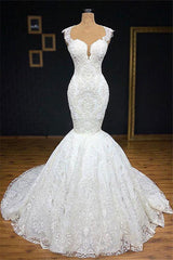 Party Dress New, Mermaid Glamorous Straps Appliques Backless Sleeveless Bridal Gown