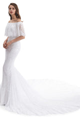 Wedding Dresses Colored, Mermaid Lace Off the Shoulder Wedding Dresses With Train