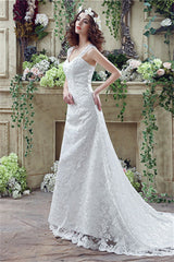 Wedding Dresses Different, Mermaid Lace Sleeveless V-Neck Chapel Train Wedding Gowns