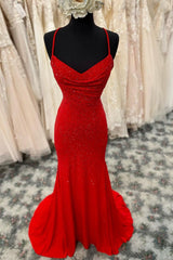 Bridesmaid Dress With Lace, Mermaid Long Red Prom Dress with Rhinestones,Royal Blue Bodycon Dresses