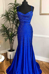 Bridesmaids Dresses With Lace, Mermaid Long Red Prom Dress with Rhinestones,Royal Blue Bodycon Dresses